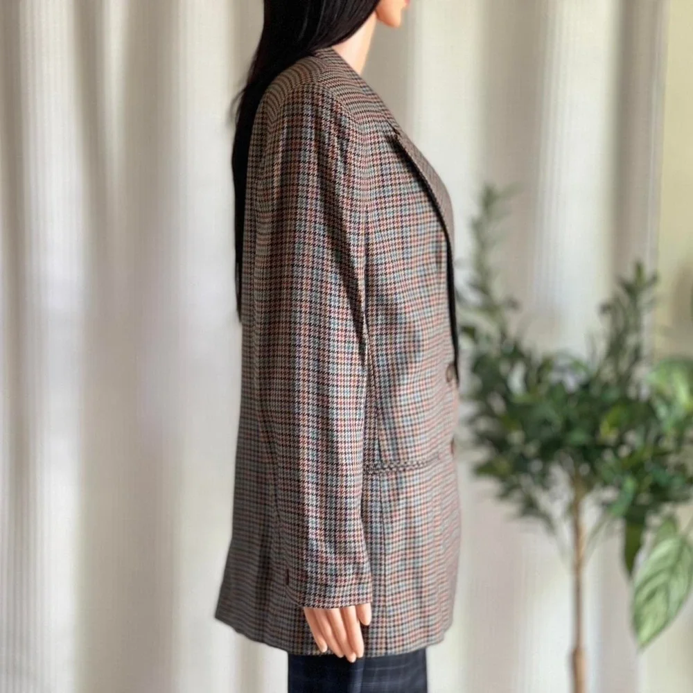 Vintage 90s Forenza Blazer Houndstooth Brown Career Office Jacket‎ Size 12